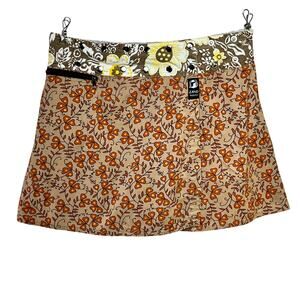 Cotton Wrap Mini Skirt Zand Amsterdam One Size Floral Print Silver Metal Snaps